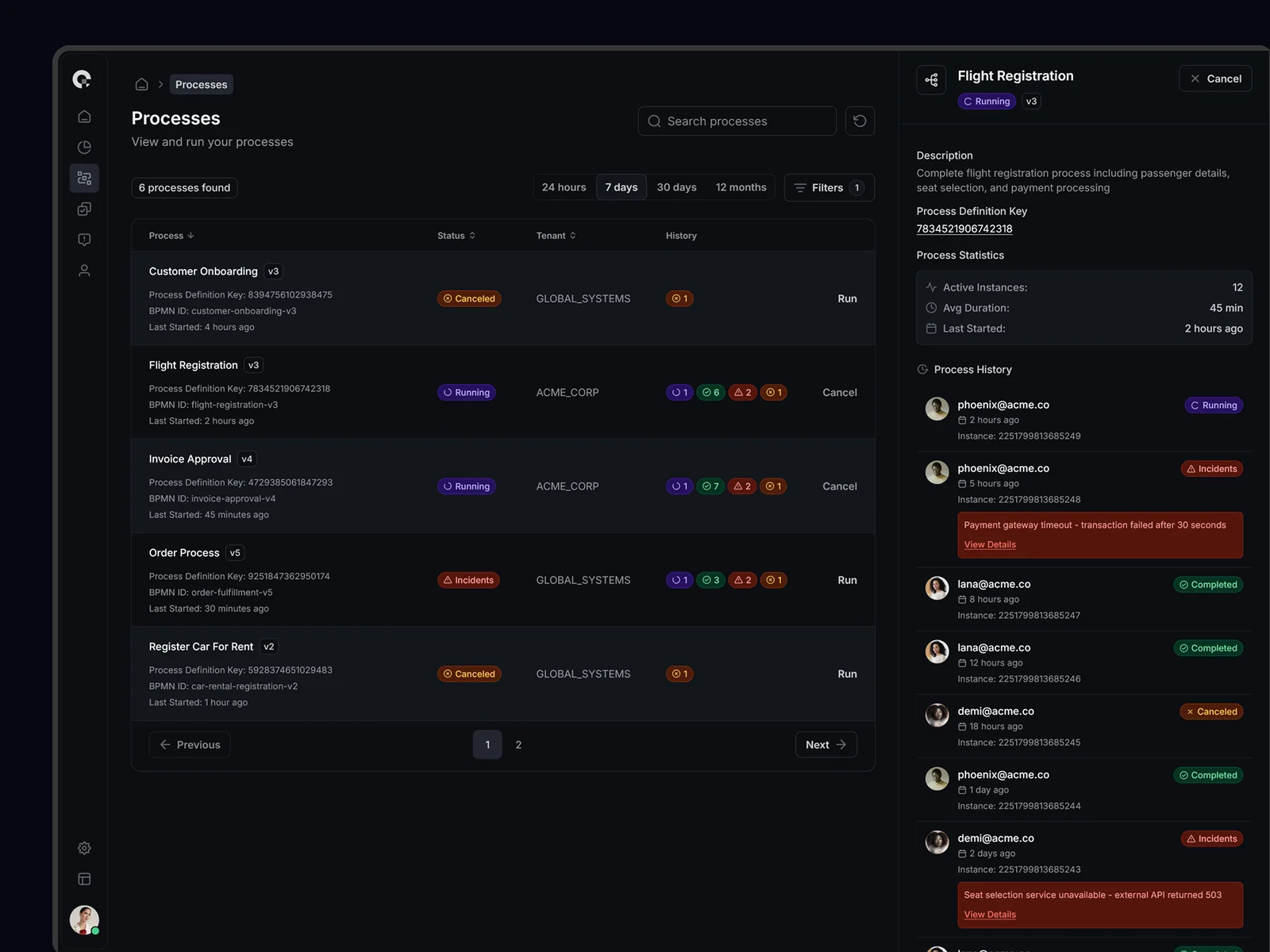 CAMUNDA Process Management Interface - Workflow Administration Panel