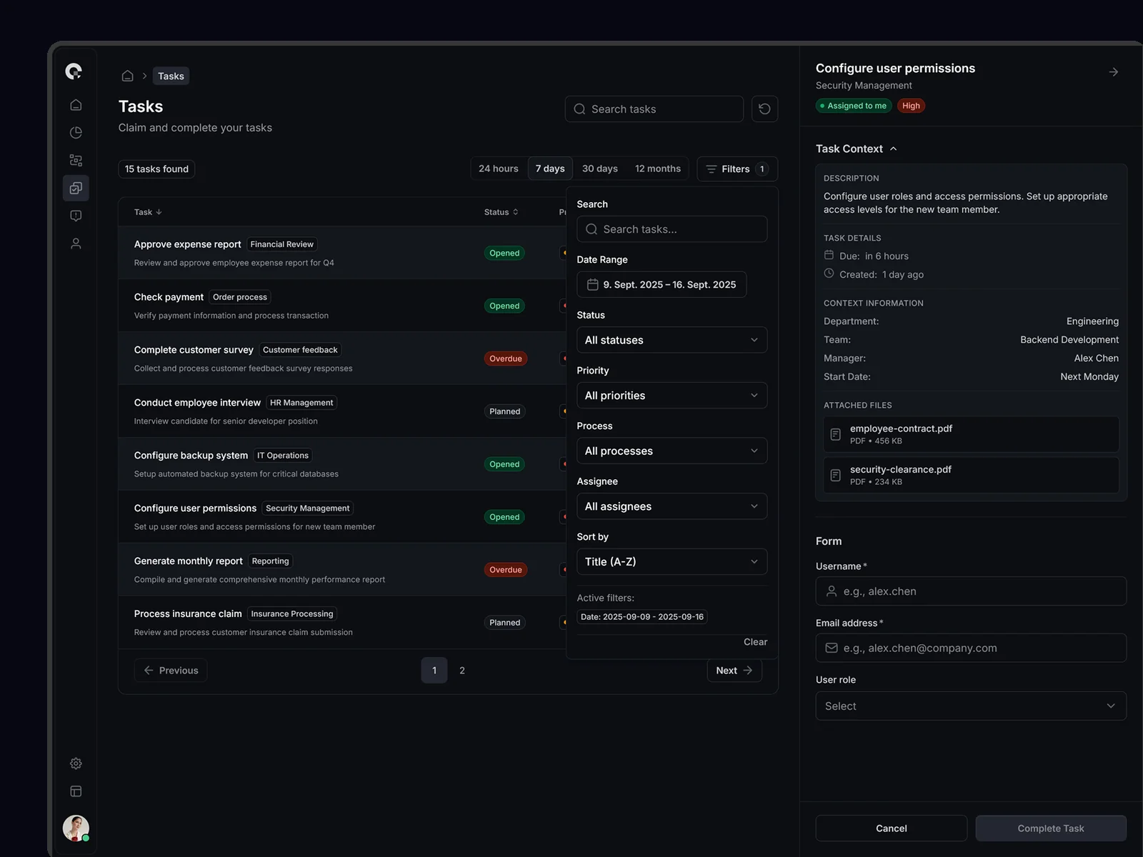 CAMUNDA Task Forms with Context Panel - Process Task Interface