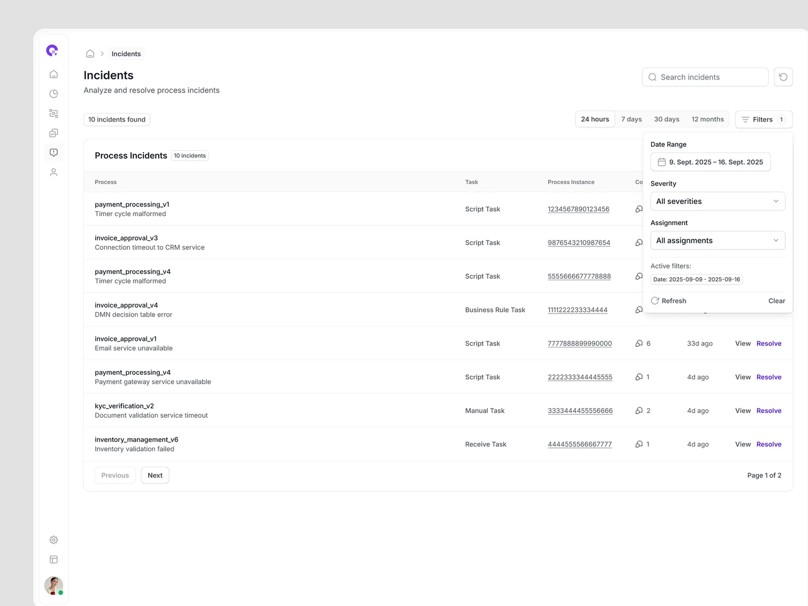 CAMUNDA Incident Management Dashboard - Process Error Tracking