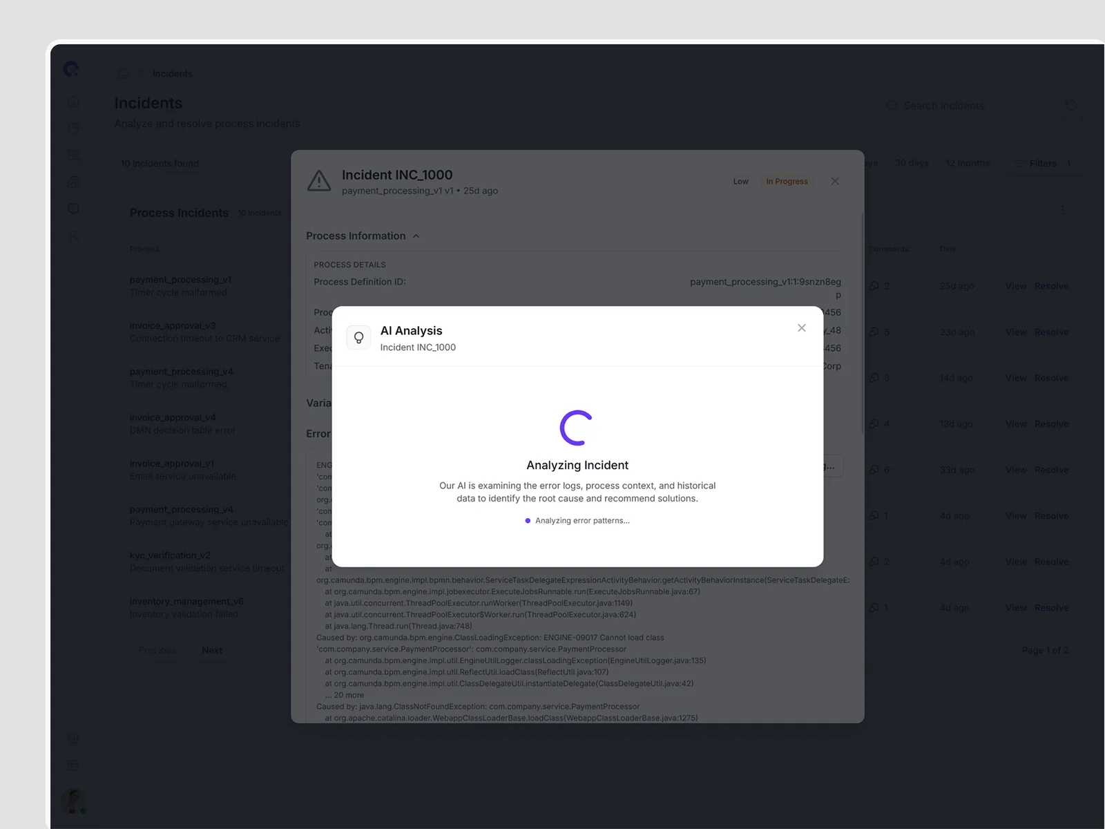 CAMUNDA AI-Powered Incident Analysis - Machine Learning Process Diagnostics