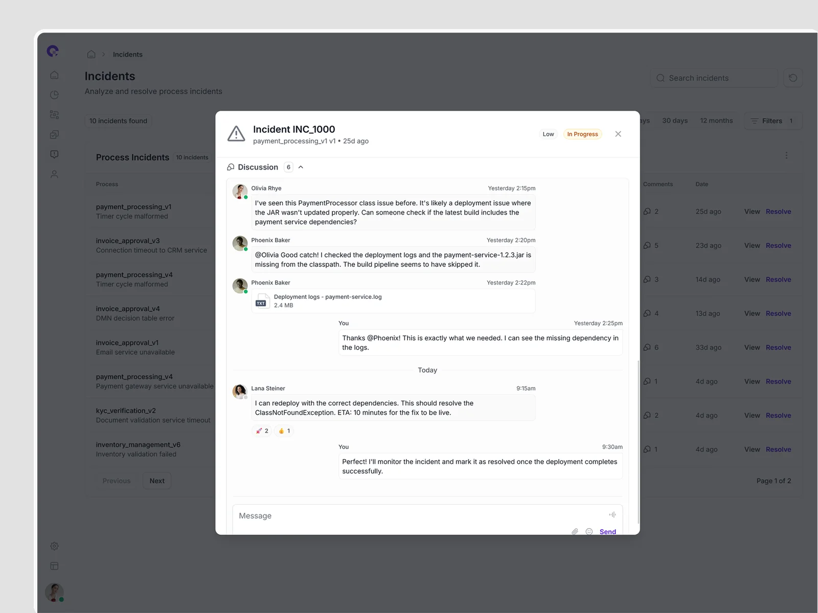 CAMUNDA Incident Discussion & Collaboration - Team Process Resolution