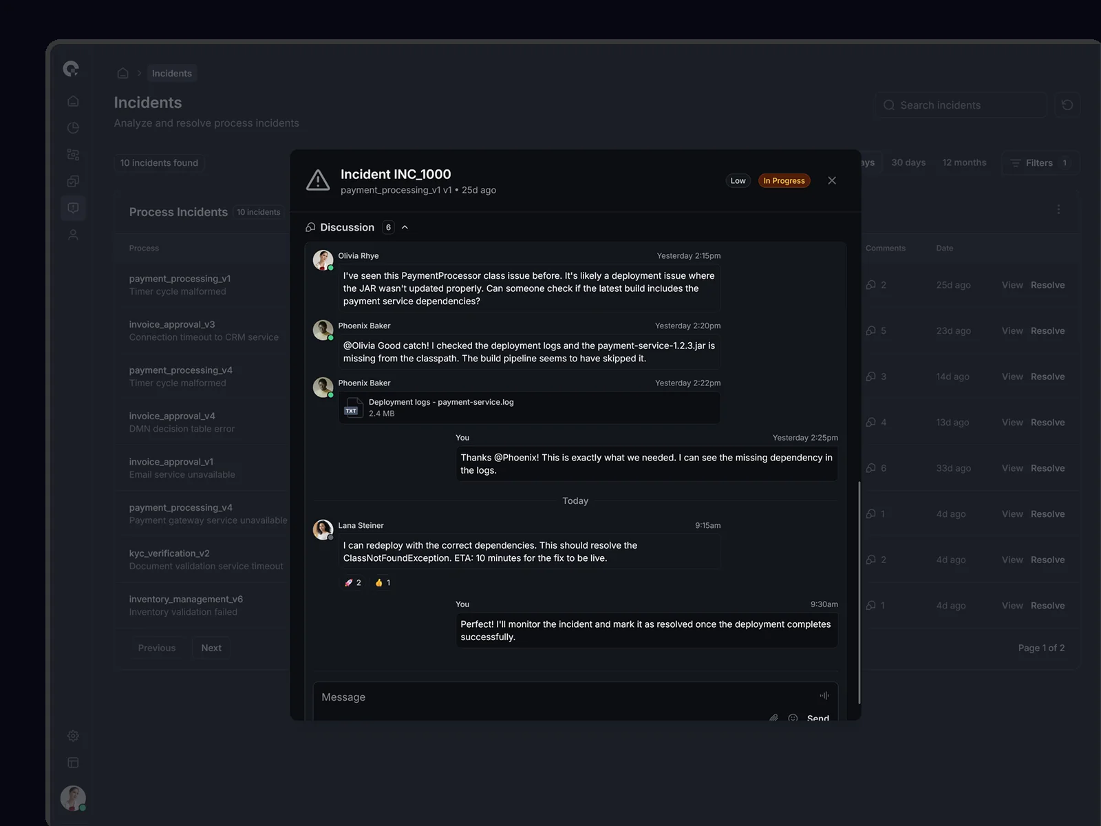 CAMUNDA Incident Discussion & Collaboration - Team Process Resolution