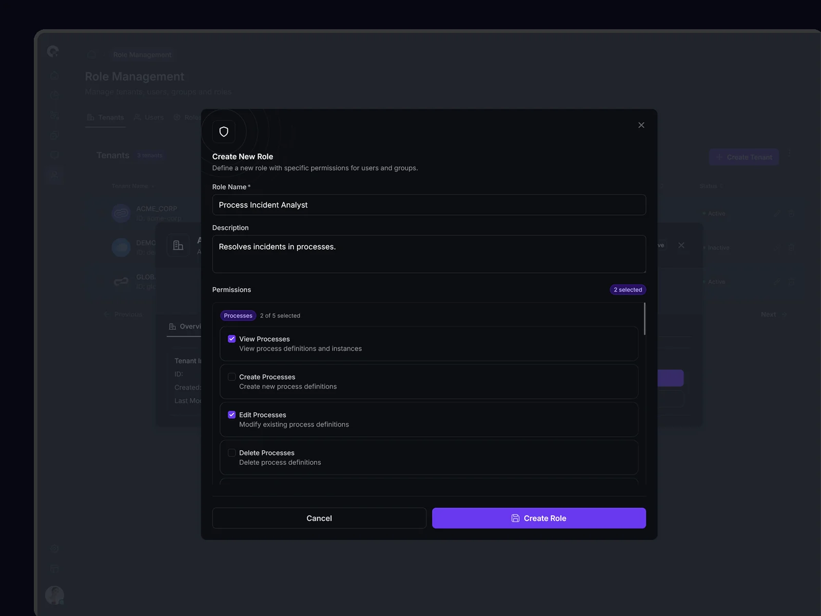 CAMUNDA Role Creation Interface - Custom Permission Builder