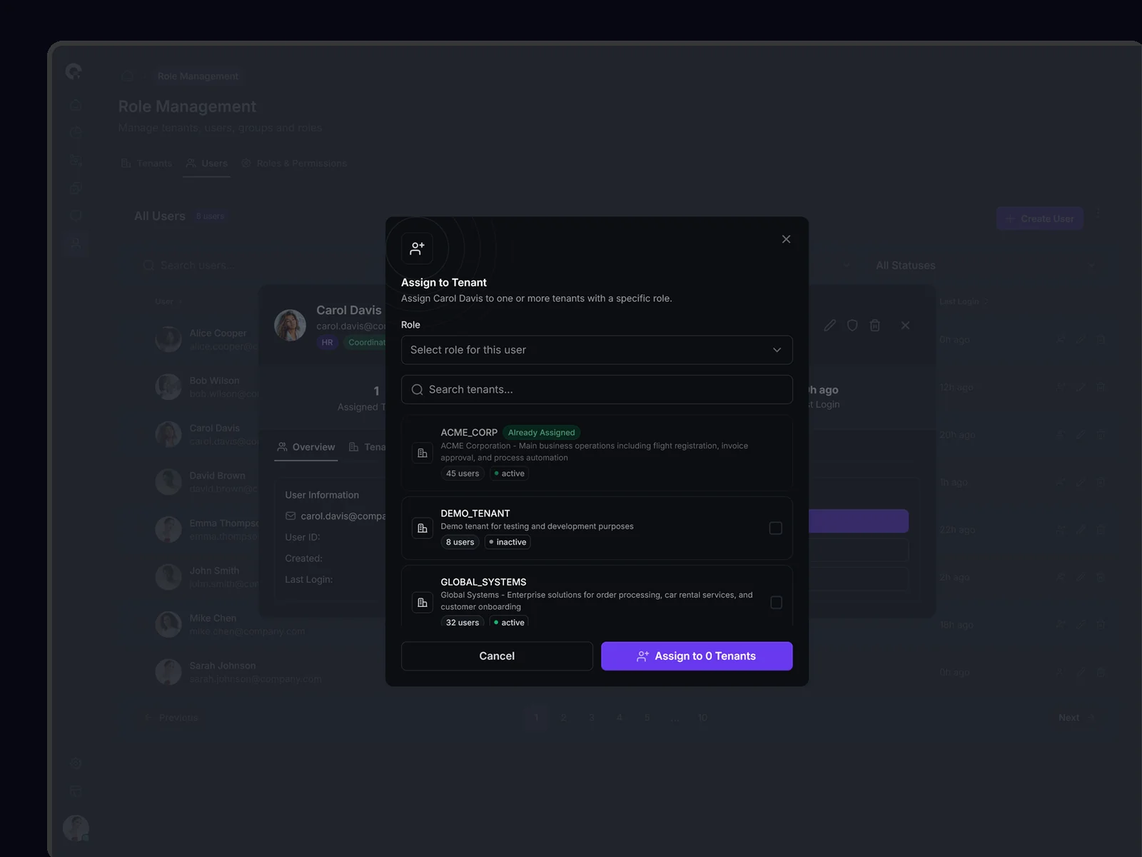 CAMUNDA User Detail Tenant Assignment - Multi-Tenant User Management