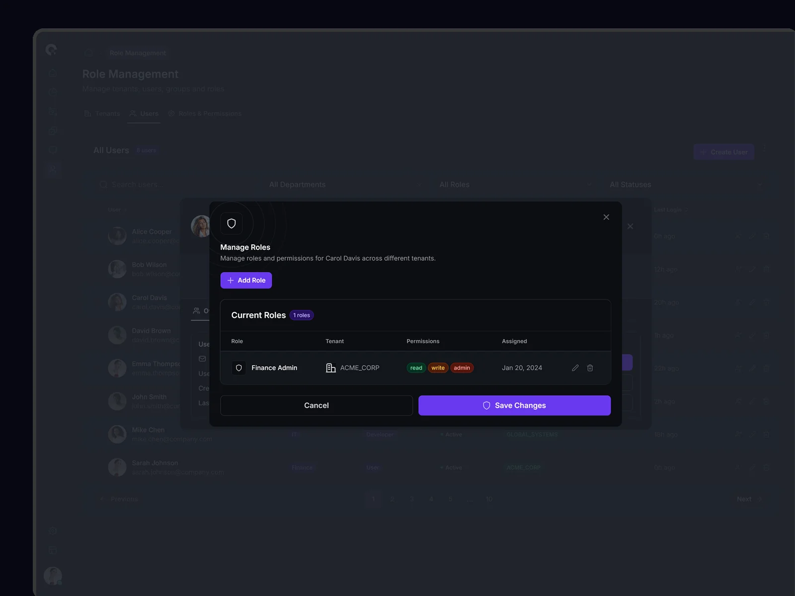 CAMUNDA User Detail Advanced Role Management - Permission Matrix Interface