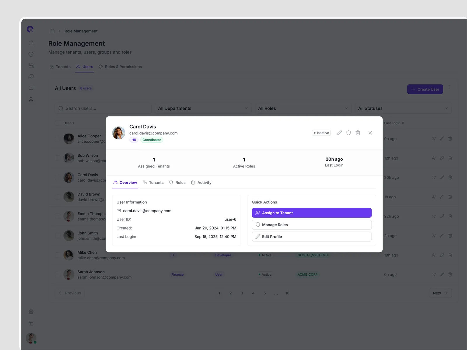 CAMUNDA User Detail Overview - Identity Management Profile