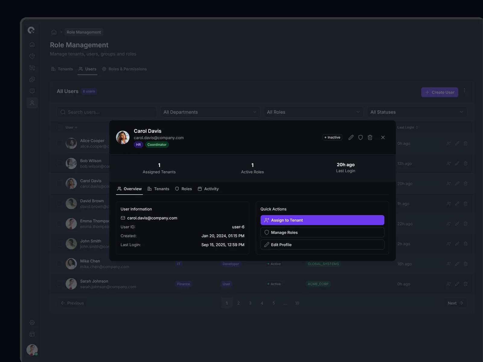CAMUNDA User Detail Overview - Identity Management Profile