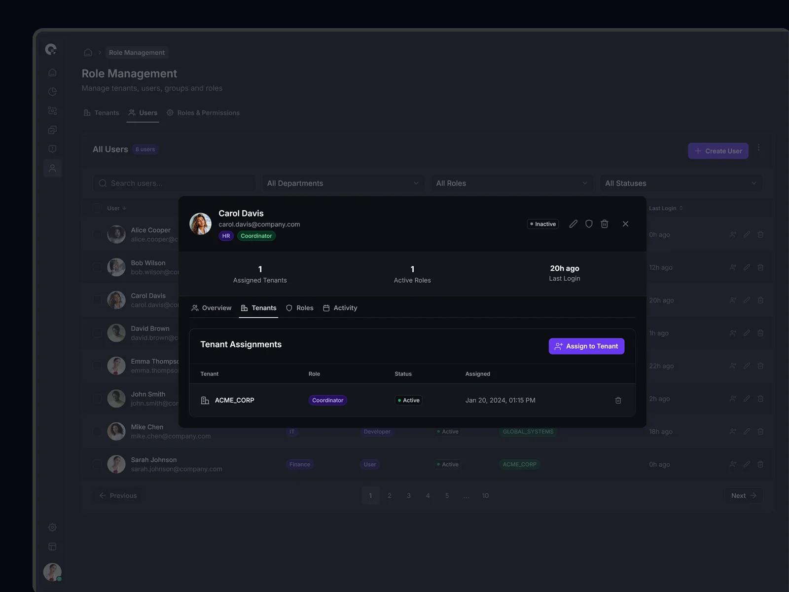 CAMUNDA User Detail Tenant Associations - Multi-Tenant Access Management