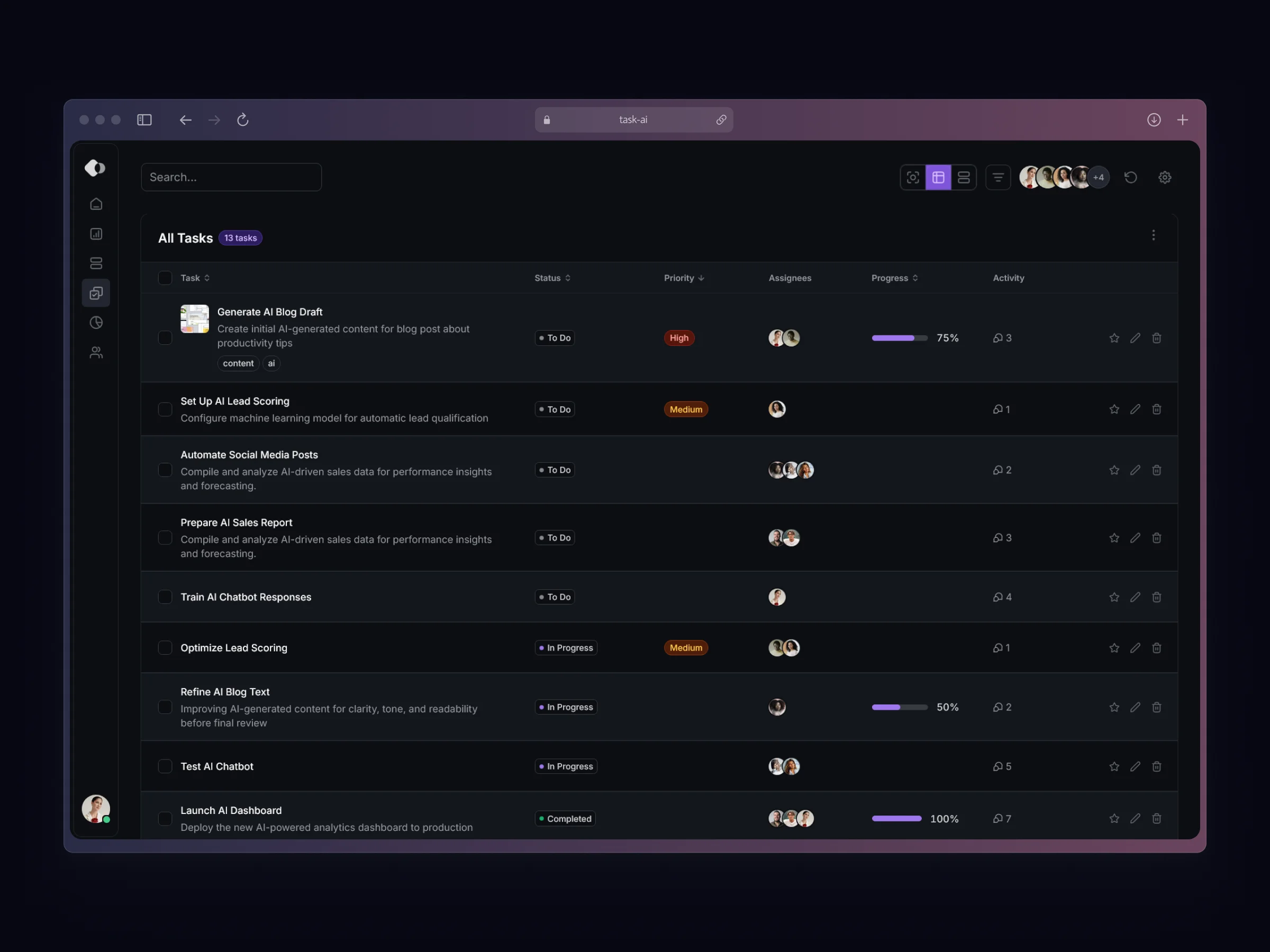 Task AI Table View